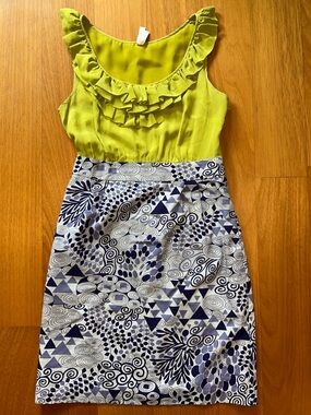 Anthropologie Maeve Seaside Fields Silk Sheath Geometric Dress Size 6
